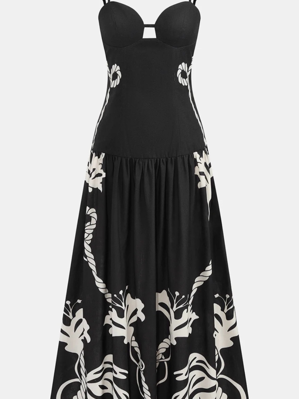 Commense Black Maxi Dress with Cream Floral Print